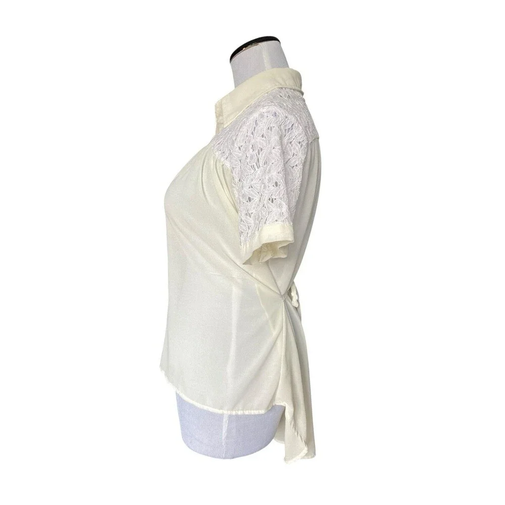Vintage Romantic‎ Lace Yoke Button Down Blouse Size S Cream Tie Back Bridgerton - Picture 2 of 10